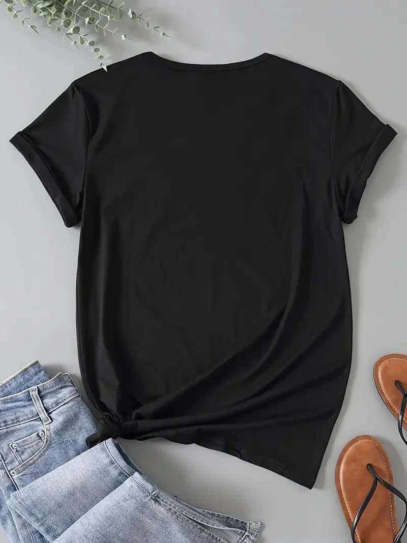Ladies' casual short sleeved T-shirt - red heart-shaped "Guess Love" printed round neck top Loose Casual Fit