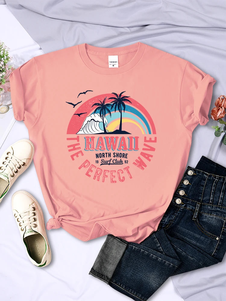 Hawaii The Perfect Wave Womens Tshirt Summer Breathable Casual T Shirt Fashion Soft Tops Hip Hop Oversize Fashion T Shirt Women